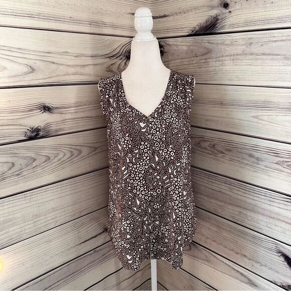 IZod Brown & White Dot Patterned Sleeveless Blouse - Picture 1 of 7